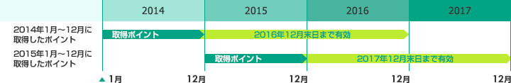 2014年1月～12月に取得したポイント2015年1月～12月に取得したポイント