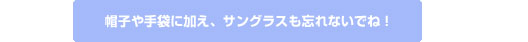 帽子や手袋に加え、サングラスも忘れないでね！