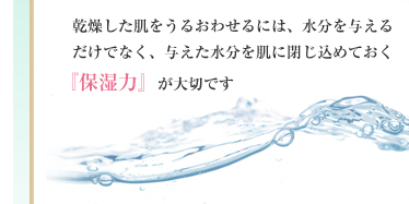 乾燥した肌をうるおわせるには、水分を与えるだけでなく、与えた水分を肌に閉じ込めておく『保湿力』が大切です