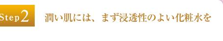 Step2：潤い肌には、まず浸透性のよい化粧水を