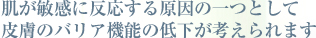 肌が敏感に反応する原因の一つとして皮膚のバリア機能の低下が考えられます