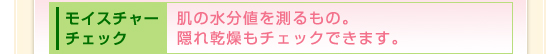 モイスチャーチェック　肌の水分値を測るもの。隠れ乾燥もチェックできます。